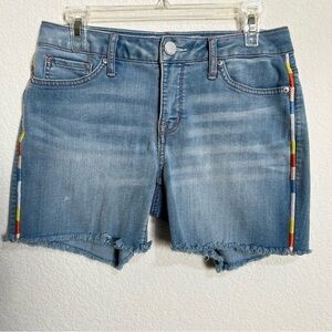 Seven7 Women's Light Wash Embroidered Sides Raw Hem Weekend Cutoff Shorts Size 4